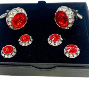Ruby faceted center stone with crystal boarder studs and Cufflinks set new